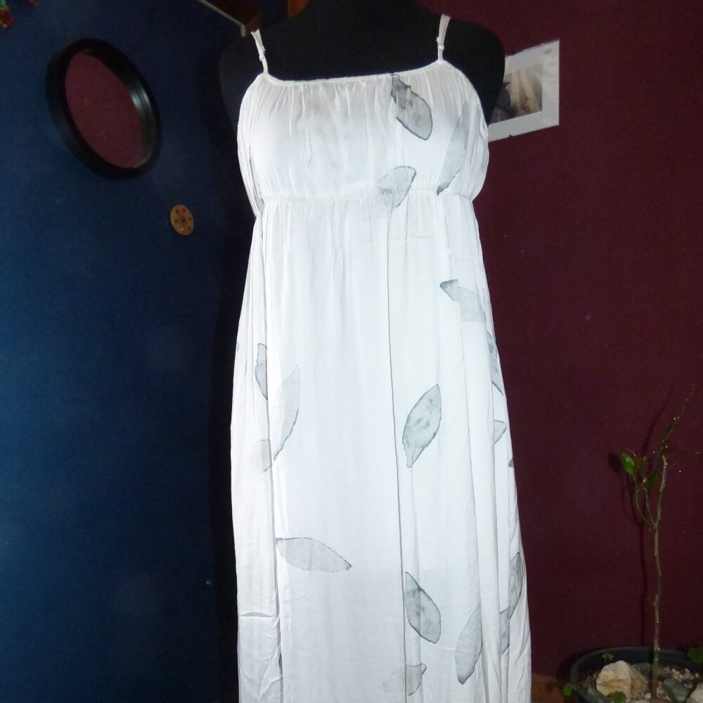 GOTH BOHO WEDDING MULTI COLOR LEAF SILK SLEEVELESS SILK MAXI DRESS 2 POCKSETS L
